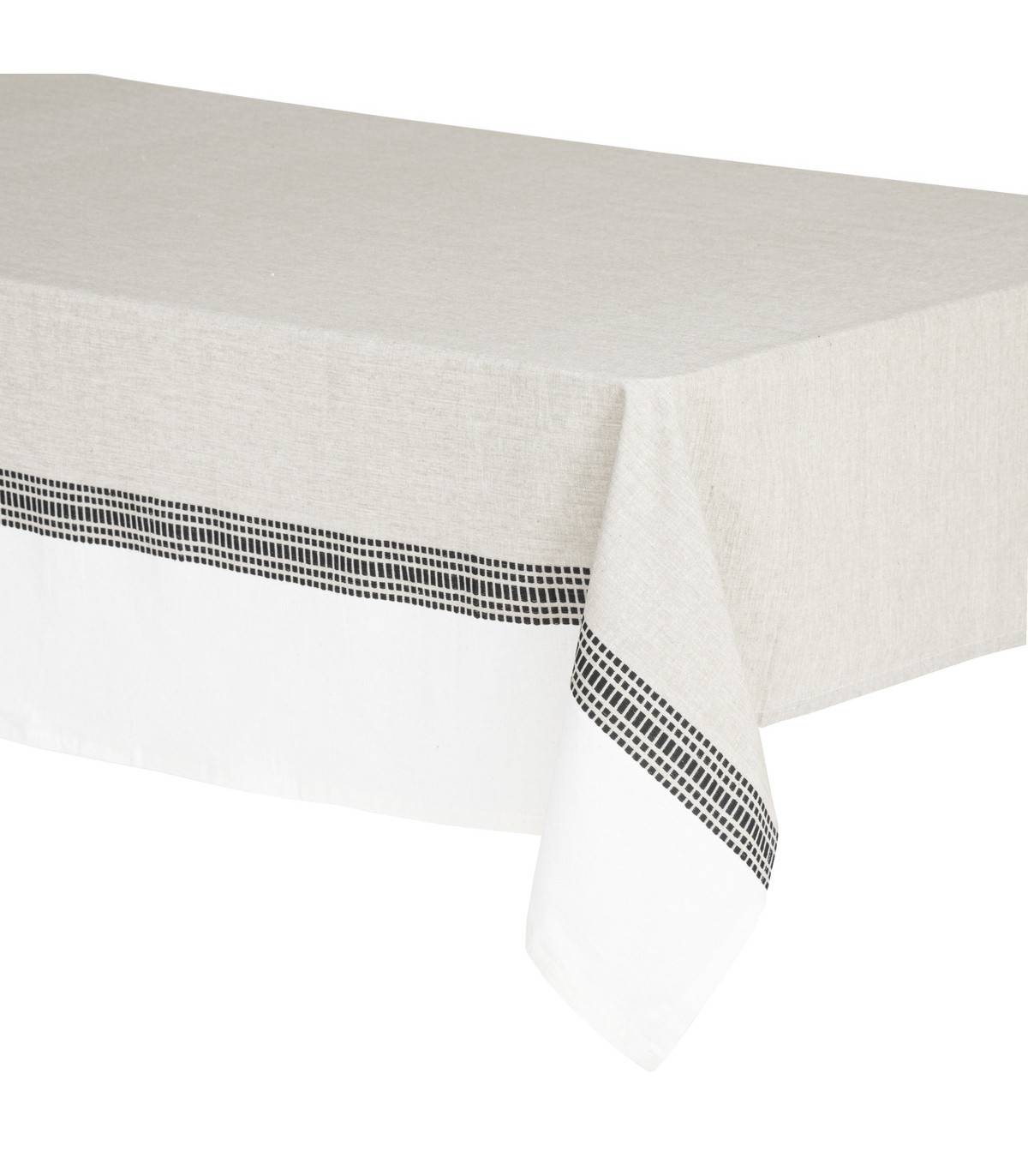 Nappe en coton bicolore Beige Lin et Blanc 150 x 250 cm - Image 1