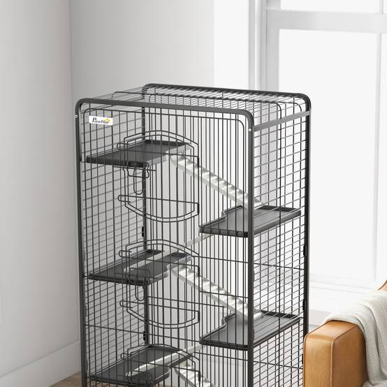 Grande Cage Métal Furets Lapins 5 Plateformes Sur Roulettes 61x44x131cm Noir - ComfortXL Outdoor Living - Image 10
