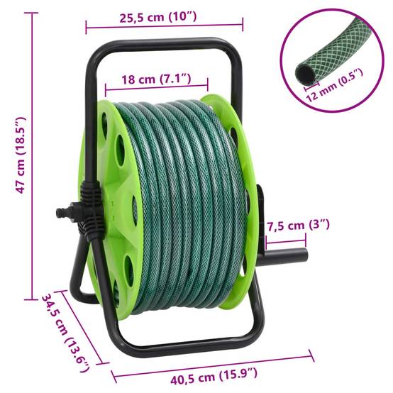 Enrouleur de tuyau sur pied acier galvanisé et PVC vert 40.5 x 34.5 x 47 cm, poids:5.05kg - PANGIVO - Image 7