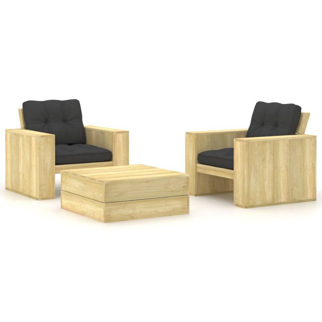 Helloshop26 - Salon de jardin meuble d'extérieur ensemble de mobilier 3 pièces avec coussins bois de pin imprégné - Image 1