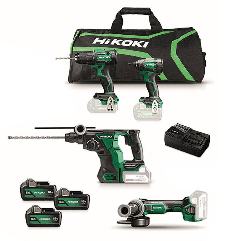 Pack 4 outils perforateur - perceuse - meuleuse & visseuse HIKOKI KC18DEWHZ + 3 x 5,0Ah & chargeur + sac de transport Hikoki - Image 1