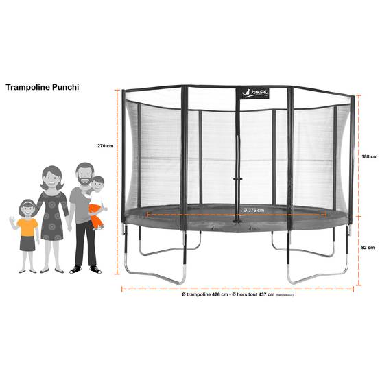 Kangui - Trampoline Ø 430 cm + filet + échelle + kit d'ancrage - JUMPI 430 - Noir/Vert Kangui - Image 4