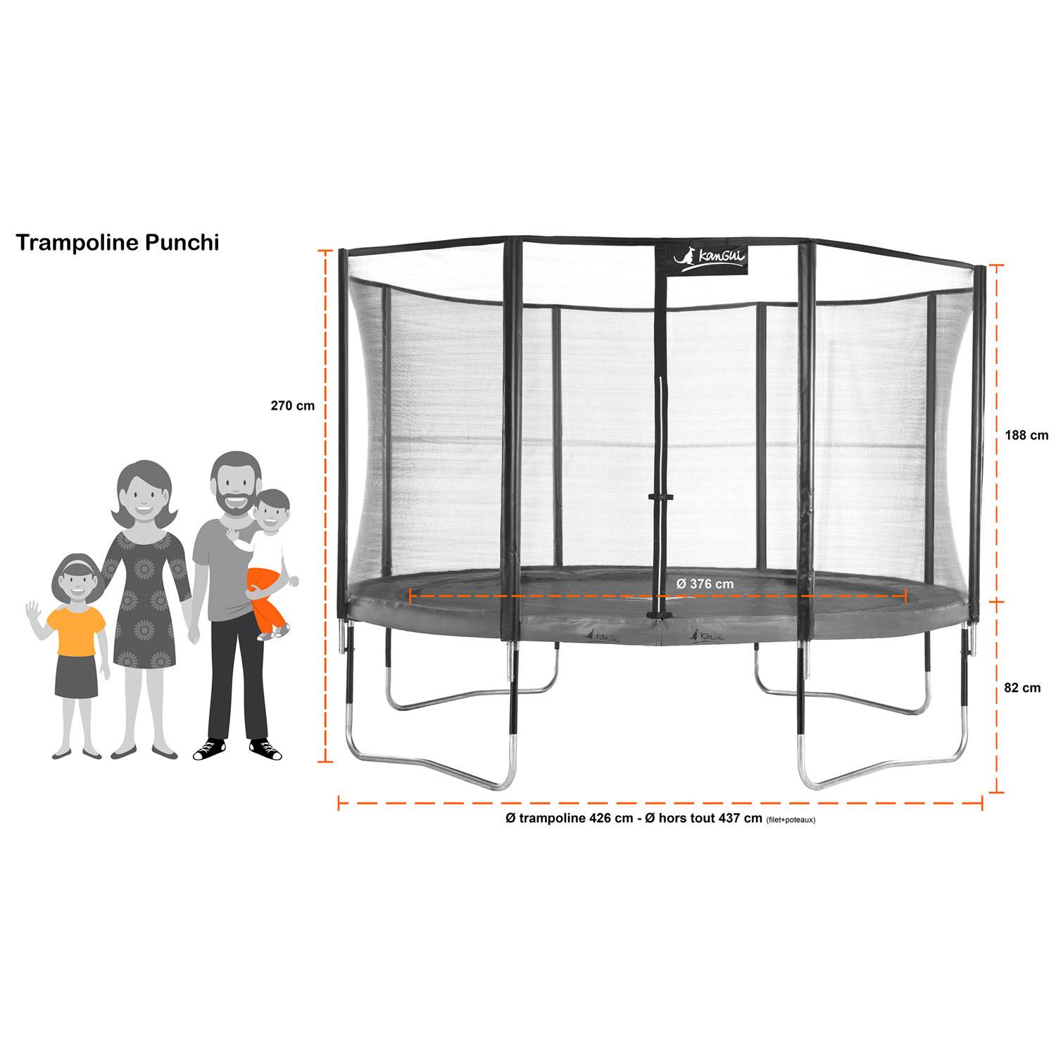 Kangui - Trampoline Ø 430 cm + filet + échelle + kit d'ancrage - JUMPI 430 - Noir/Vert Kangui - Image 4