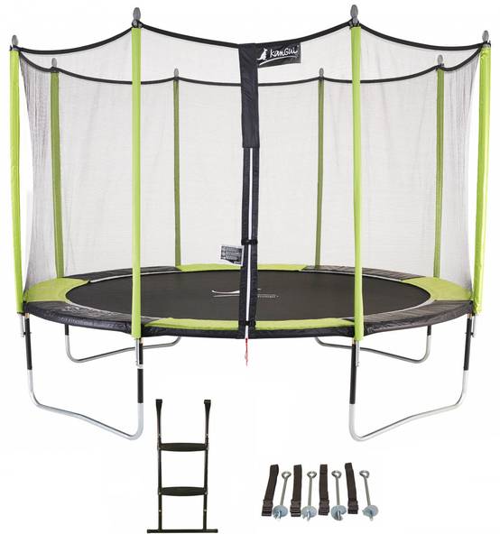 Kangui - Trampoline Ø 430 cm + filet + échelle + kit d'ancrage - JUMPI 430 - Noir/Vert Kangui - Image 1