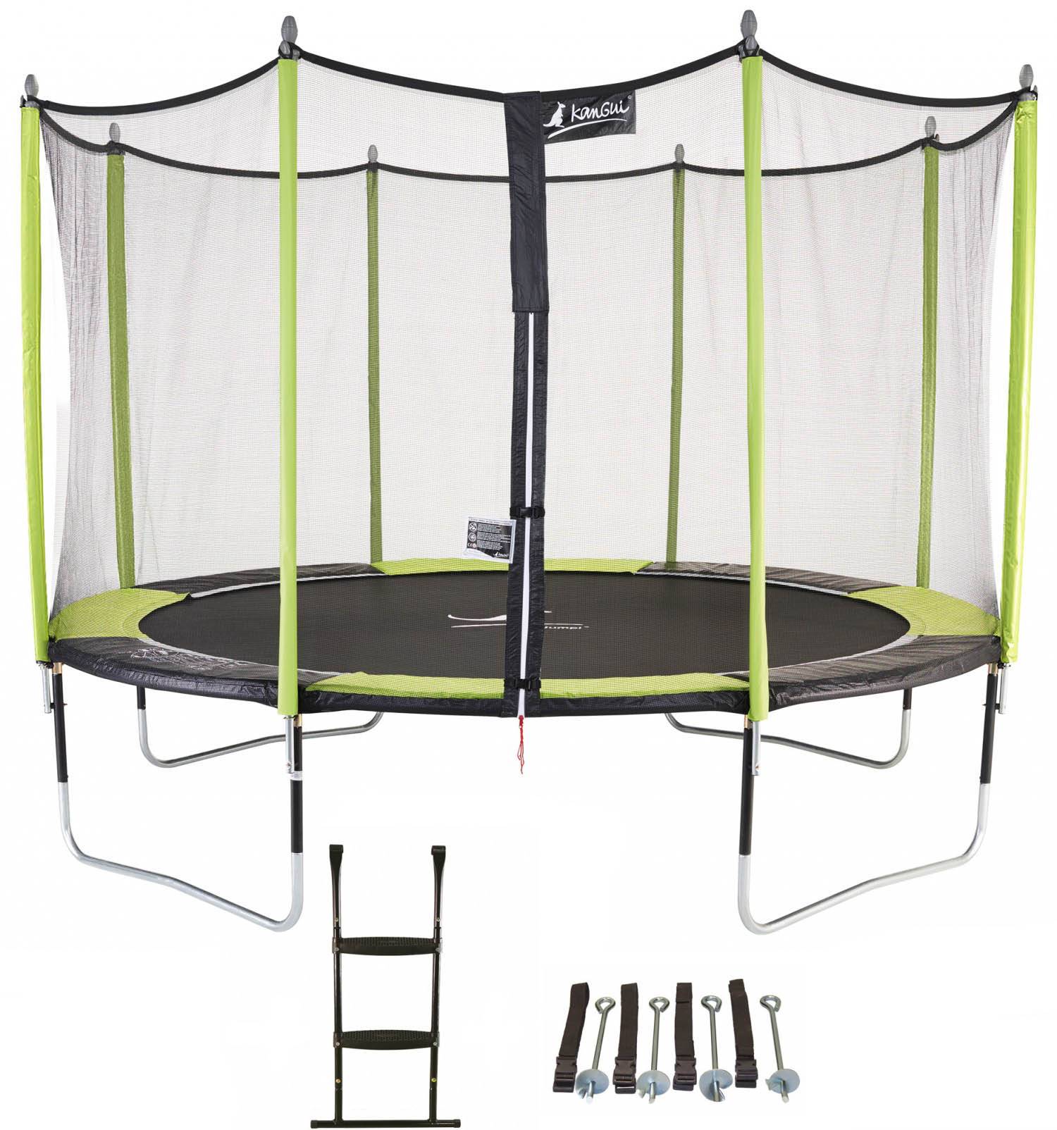 Kangui - Trampoline Ø 430 cm + filet + échelle + kit d'ancrage - JUMPI 430 - Noir/Vert Kangui - Image 1