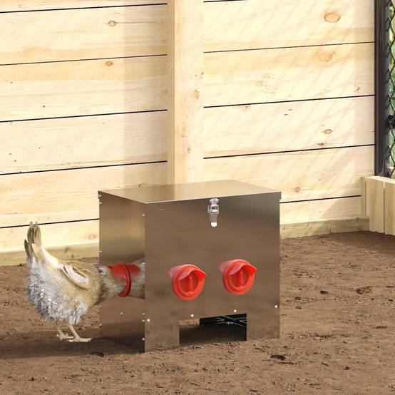 Mangeoire Poule Galvanisée Durable Extérieur 20kg Argent - ComfortXL Outdoor Living - Image 1