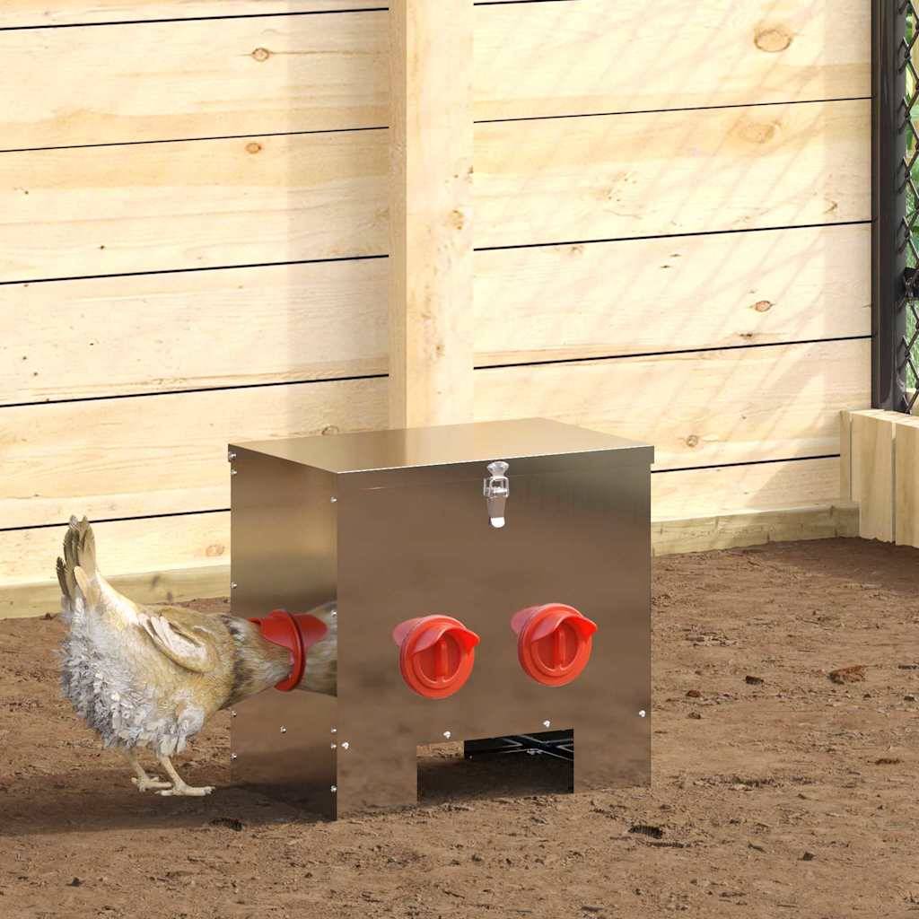 Mangeoire Poule Galvanisée Durable Extérieur 20kg Argent - ComfortXL Outdoor Living - Image 1