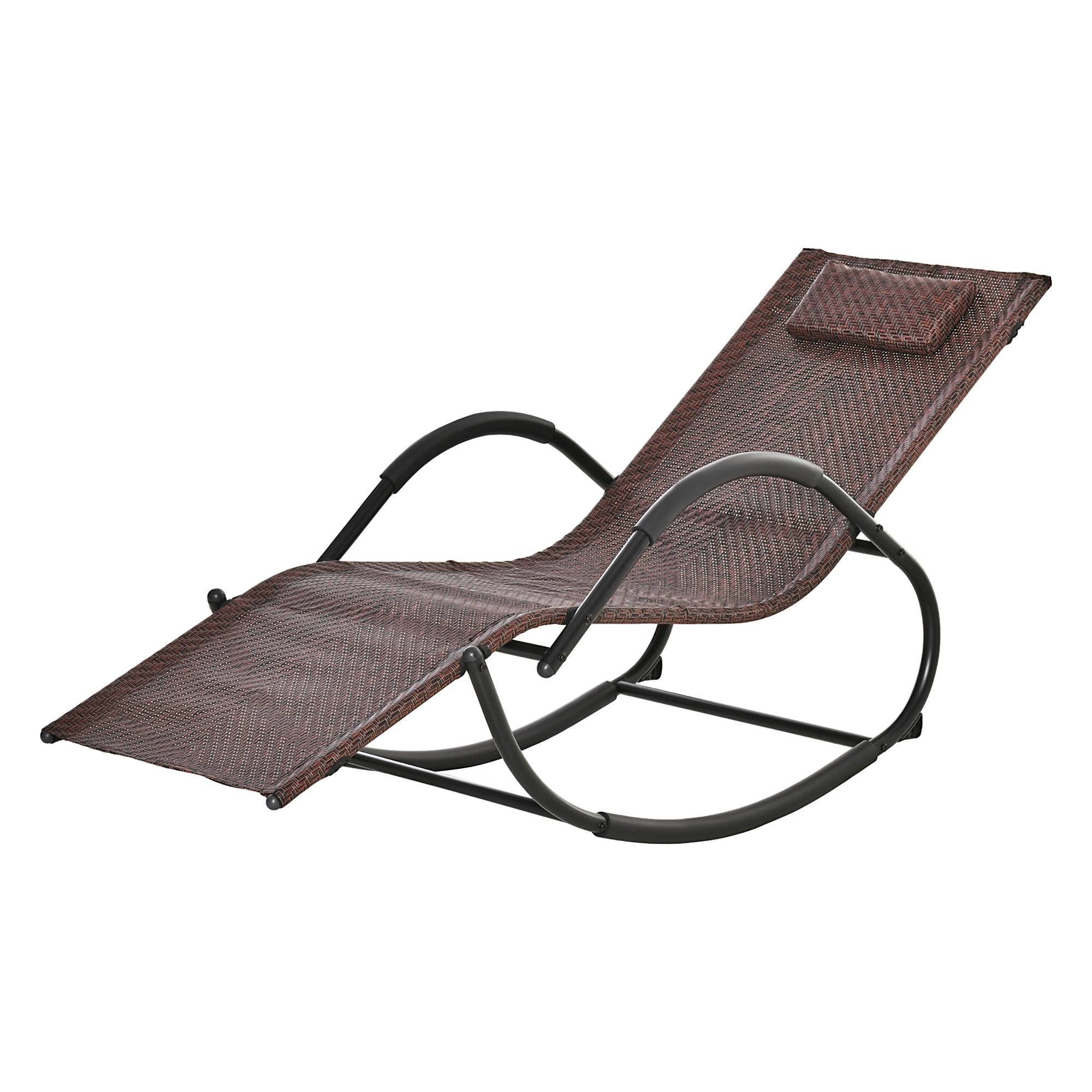 Outsunny - Chaise longue à bascule rocking chair design contemporain dim. 160L x 61l x 79H cm métal textilène brun - Outsunny - Image 4