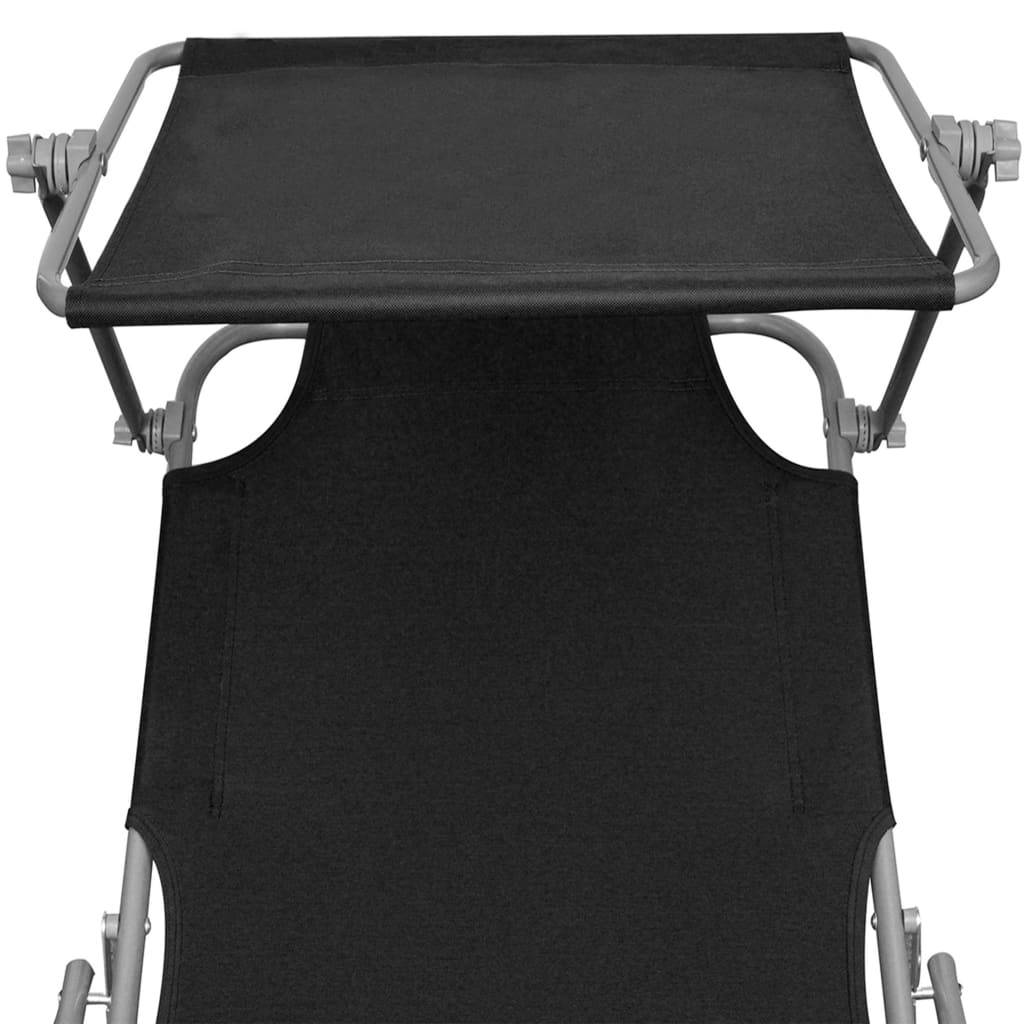 Helloshop26 - Transat chaise longue bain de soleil lit de jardin terrasse meuble d'extérieur pliable avec auvent noir aluminium - Image 5