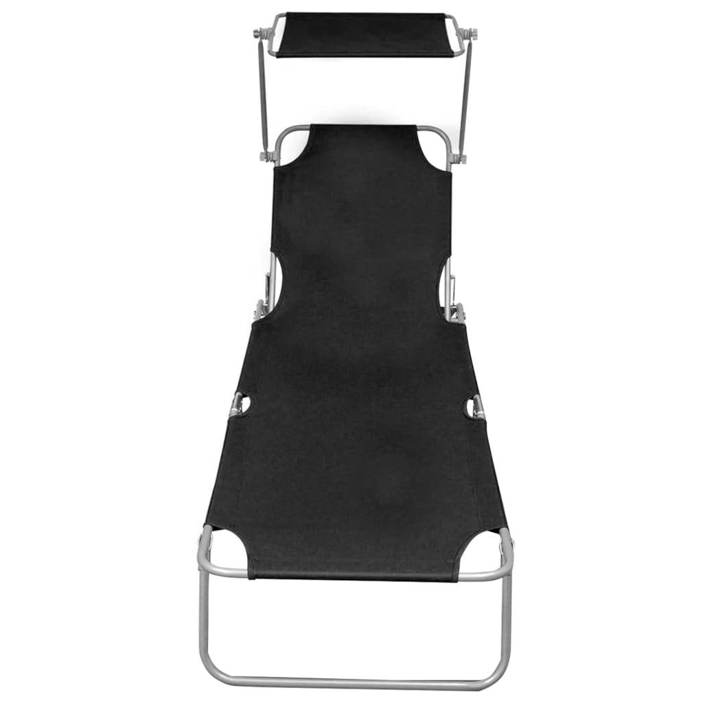 Helloshop26 - Transat chaise longue bain de soleil lit de jardin terrasse meuble d'extérieur pliable avec auvent noir aluminium - Image 2