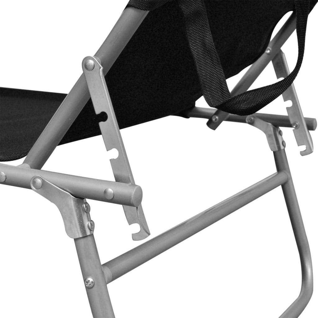 Helloshop26 - Transat chaise longue bain de soleil lit de jardin terrasse meuble d'extérieur pliable avec auvent noir aluminium - Image 4