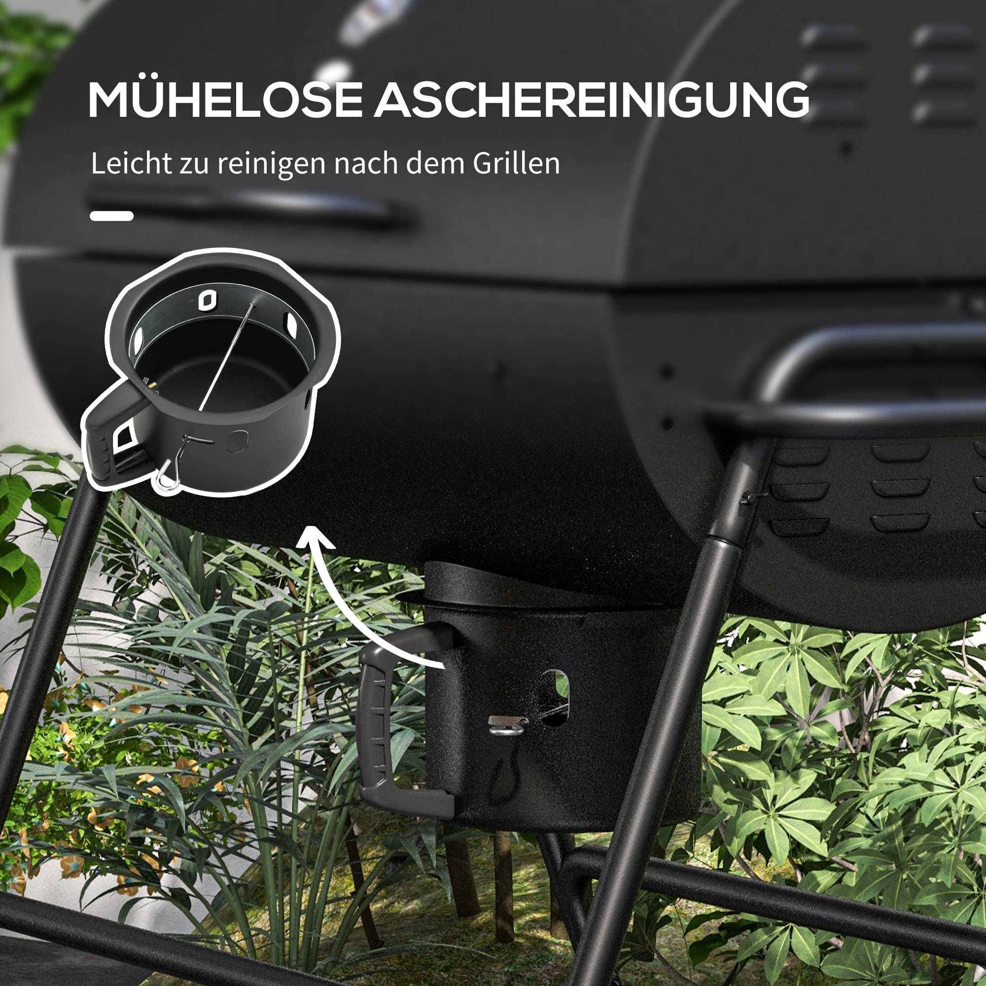 Barbecue charbon métal jardin avec couvercle thermomètre et roulettes noir 95x71cm - ComfortXL Outdoor Living - Image 7