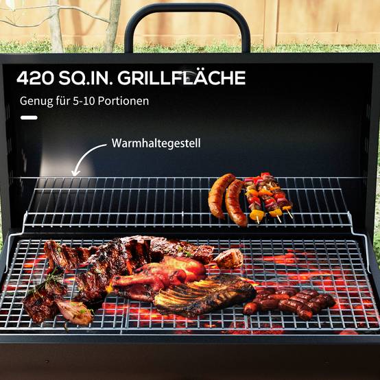 Barbecue charbon métal jardin avec couvercle thermomètre et roulettes noir 95x71cm - ComfortXL Outdoor Living - Image 4