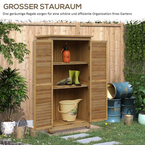 ComfortXL - Armoire de jardin en sapin naturel 87 x 46,5 x 160 cm pour extérieur avec 3 étagères et portes persiennées - Image 7