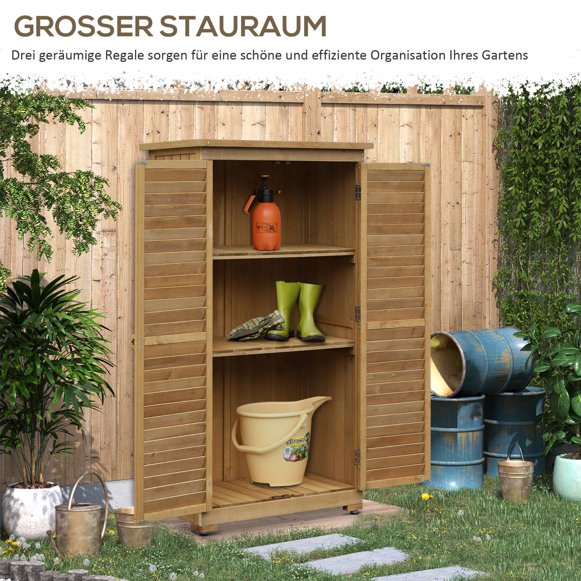 ComfortXL - Armoire de jardin en sapin naturel 87 x 46,5 x 160 cm pour extérieur avec 3 étagères et portes persiennées - Image 7