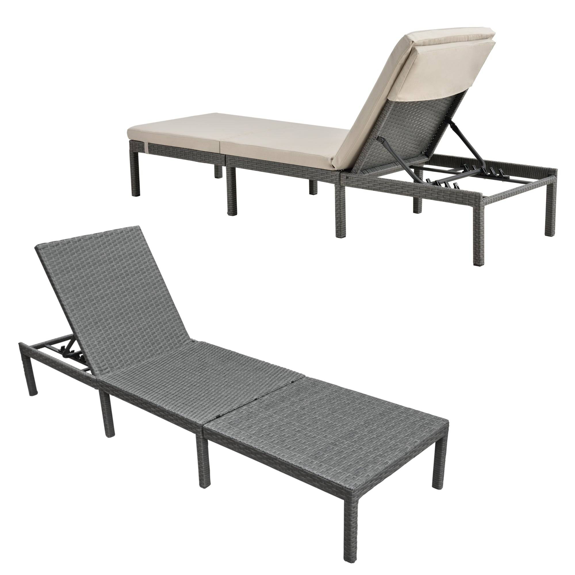 Helloshop26 - Transat bain de soleil cartes avec coussin acier polyester 198 x 60 x 27 cm gris foncé beige - Image 3