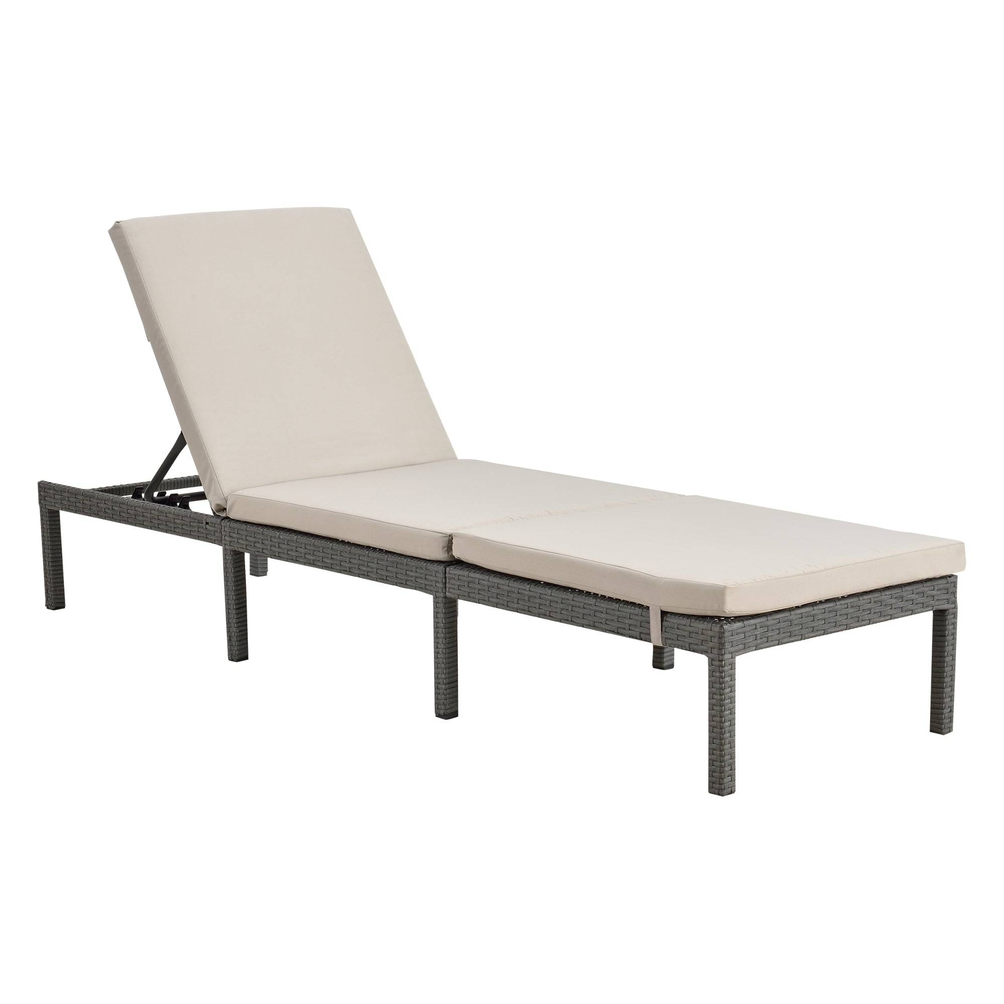 Helloshop26 - Transat bain de soleil cartes avec coussin acier polyester 198 x 60 x 27 cm gris foncé beige - Image 1