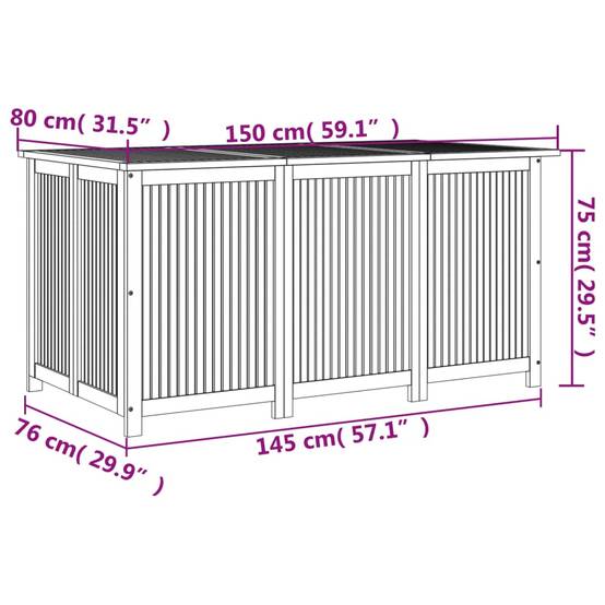 Coffre de rangement - Boîte de rangement extérieure - Coffre de jardin 150x80x75 cm bois massif d'acacia - Image 8