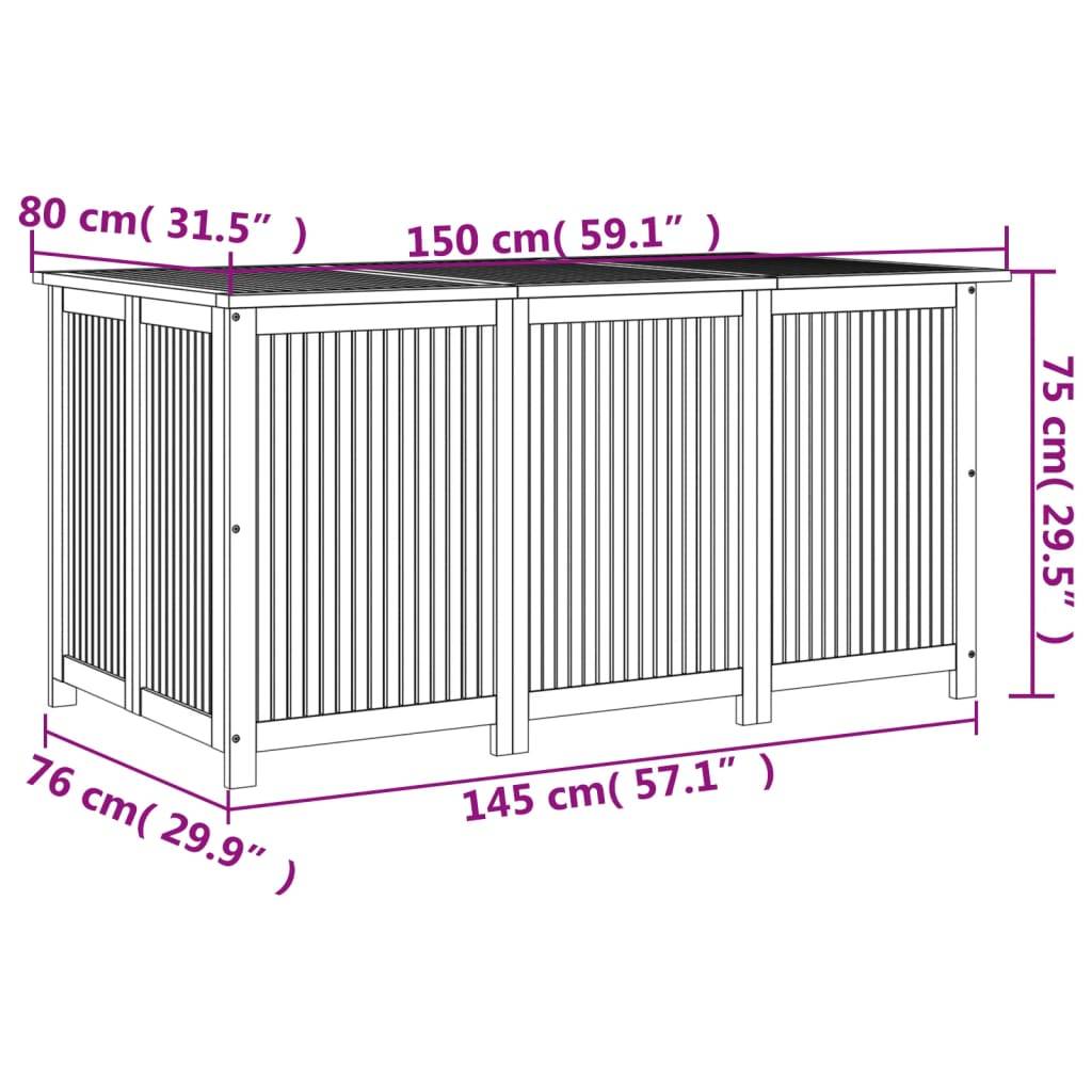 Coffre de rangement - Boîte de rangement extérieure - Coffre de jardin 150x80x75 cm bois massif d'acacia - Image 8