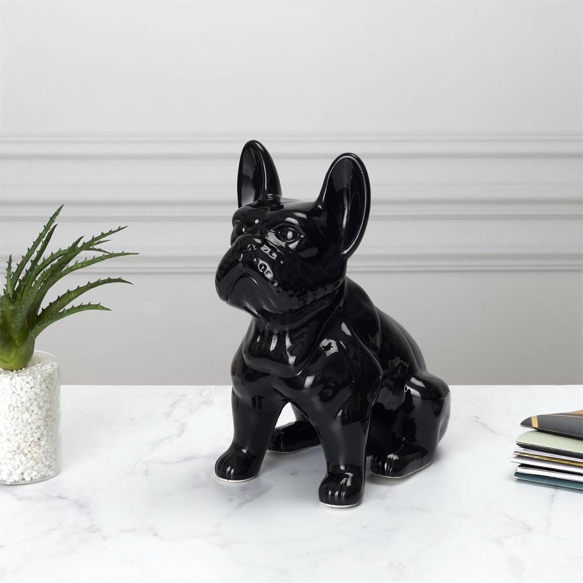 The Home Deco Factory - Statuette Déco en Céramique "Bulldog" 20cm Noir - Image 3
