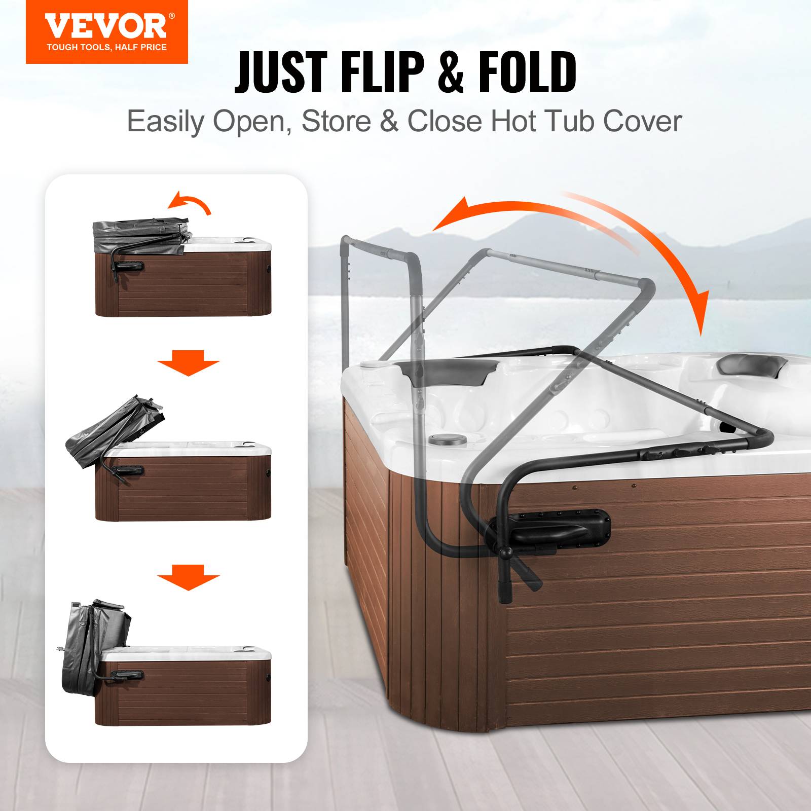 Vevor - Lève-couverture spa VEVOR, aluminium 6063-T5, hauteur ajustable 80–105 cm, largeur 175–255 cm, installation bilatérale, facile à manipuler. - Image 2