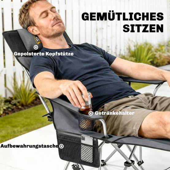 Lot de 2 chaises de camping pliables tissu Oxford gris 125 x 48 x 90 cm - PANGIVO - Image 7