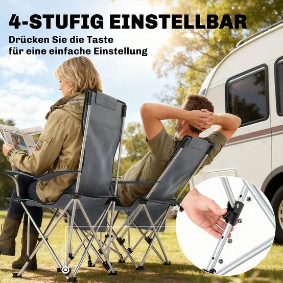 Lot de 2 chaises de camping pliables tissu Oxford gris 125 x 48 x 90 cm - PANGIVO - Image 6