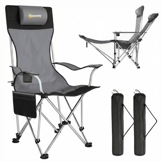 Lot de 2 chaises de camping pliables tissu Oxford gris 125 x 48 x 90 cm - PANGIVO - Image 1