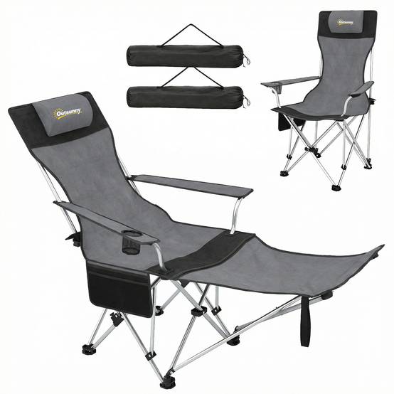 Lot de 2 chaises de camping pliables tissu Oxford gris 125 x 48 x 90 cm - PANGIVO - Image 2