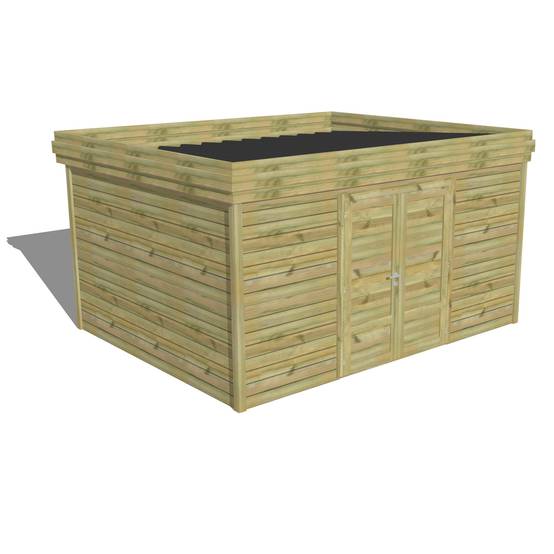 ABRI DE JARDIN bois autoclave 27mm - 4,34x3,44m / 15m2 - Bac acier - Abri Français - Image 1