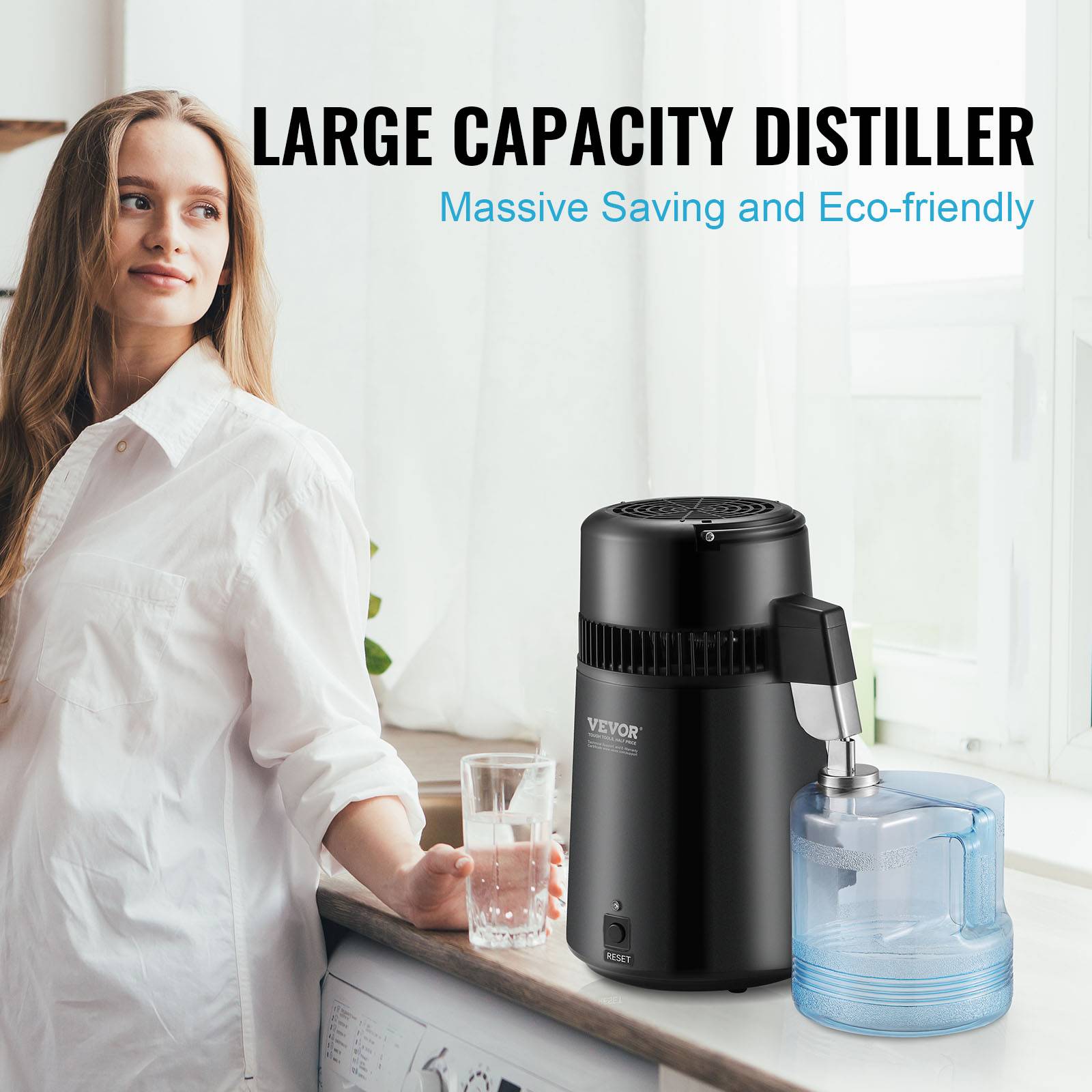 VEVOR Distillateur d'eau 4L inox, 1L/h 750W, récipient PBT, pour purification eau robinet maison/bureau. - Image 3