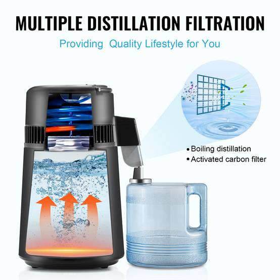 VEVOR Distillateur d'eau 4L inox, 1L/h 750W, récipient PBT, pour purification eau robinet maison/bureau. - Image 4
