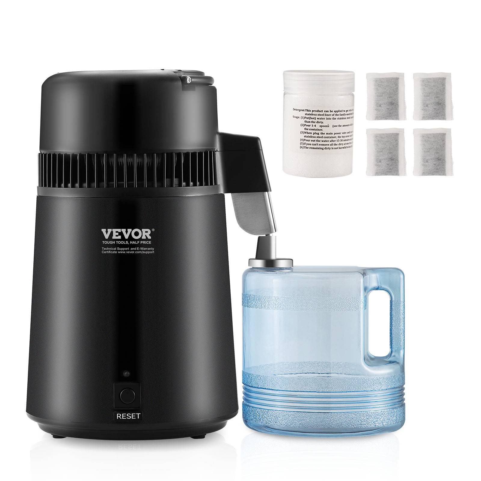 VEVOR Distillateur d'eau 4L inox, 1L/h 750W, récipient PBT, pour purification eau robinet maison/bureau. - Image 1