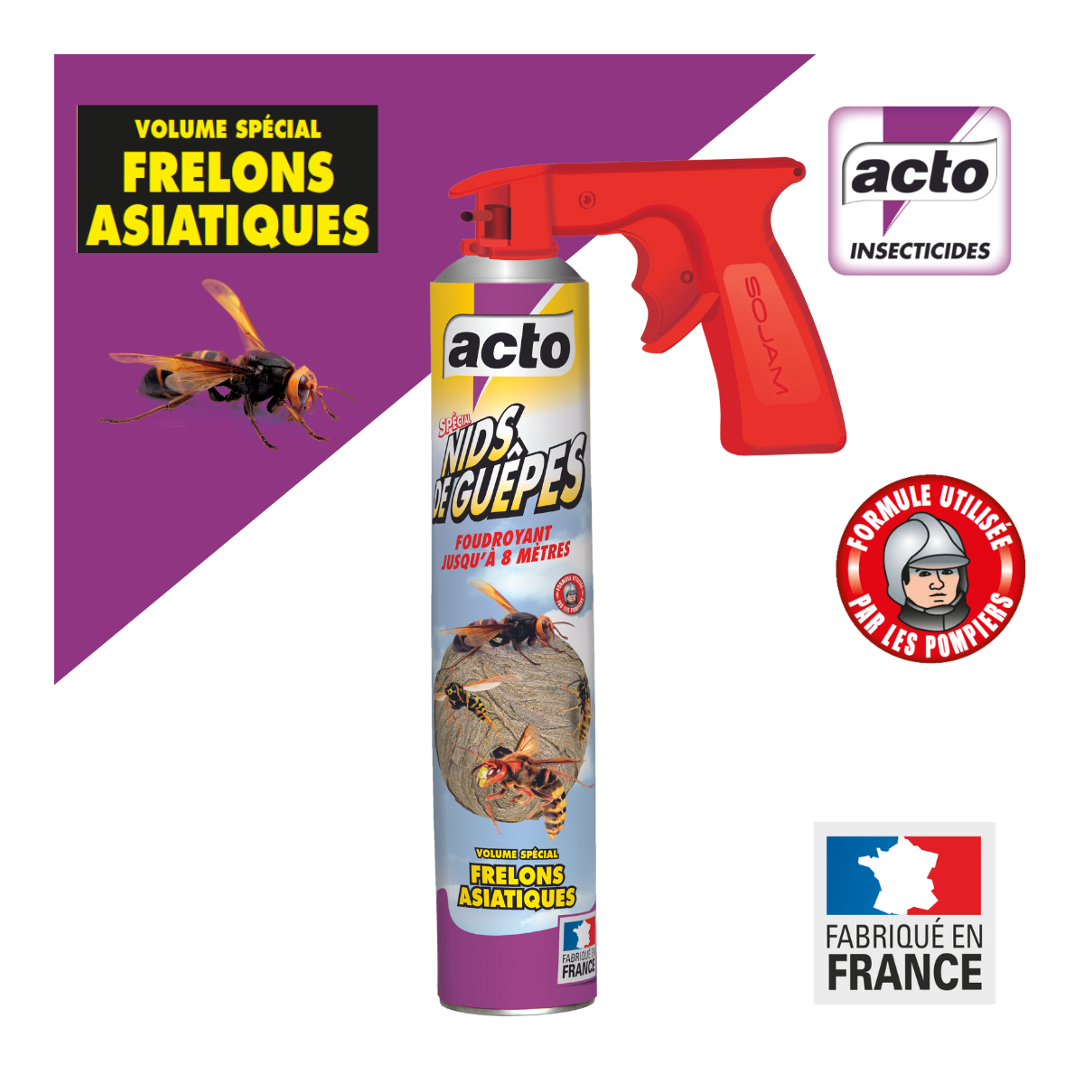 Lot de 2 Aérosol ACTO Spécial NIDS DE GUEPES - Efficacité Professionnelle - Volume spécial Frelons Asiatiques - Image 3