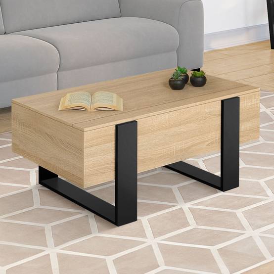 Table basse plateau relevable rectangulaire PHOENIX bois et noir - Image 4