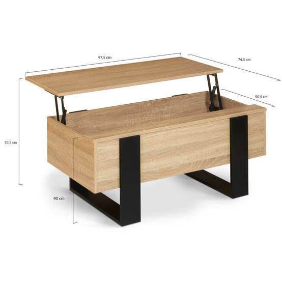 Table basse plateau relevable rectangulaire PHOENIX bois et noir - Image 5