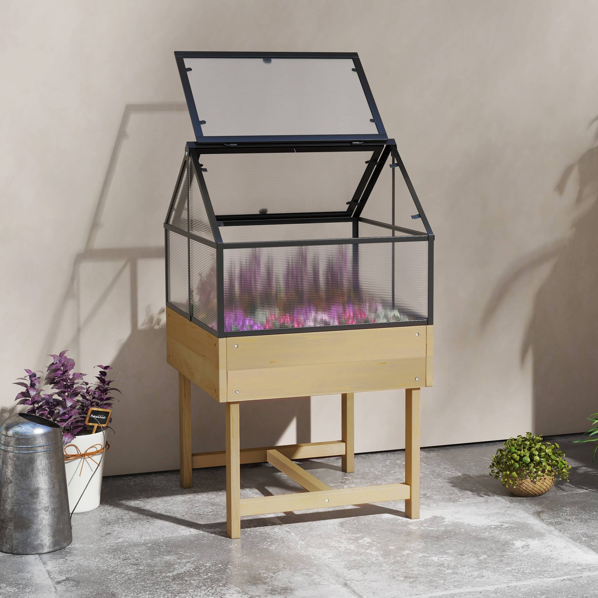 Maison Chic - Mini Serre sur Pieds 60x57x103cm double toit ouvrable Panneaux de Polycarbonate, acier, Bois Sapin traité - Image 2