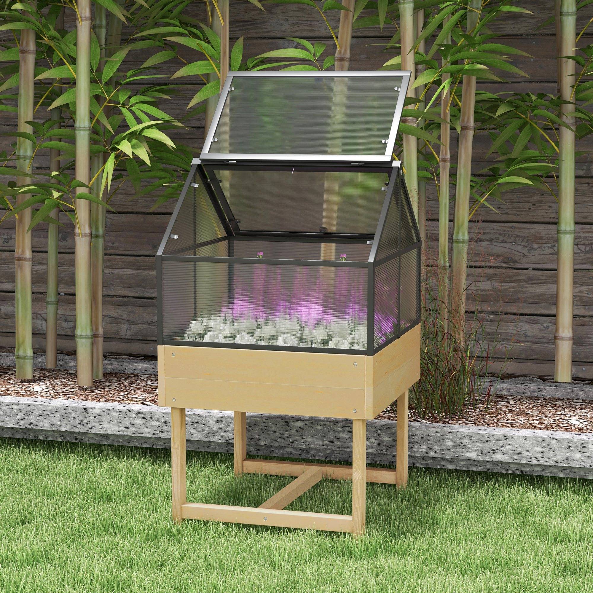 Maison Chic - Mini Serre sur Pieds 60x57x103cm double toit ouvrable Panneaux de Polycarbonate, acier, Bois Sapin traité - Image 4