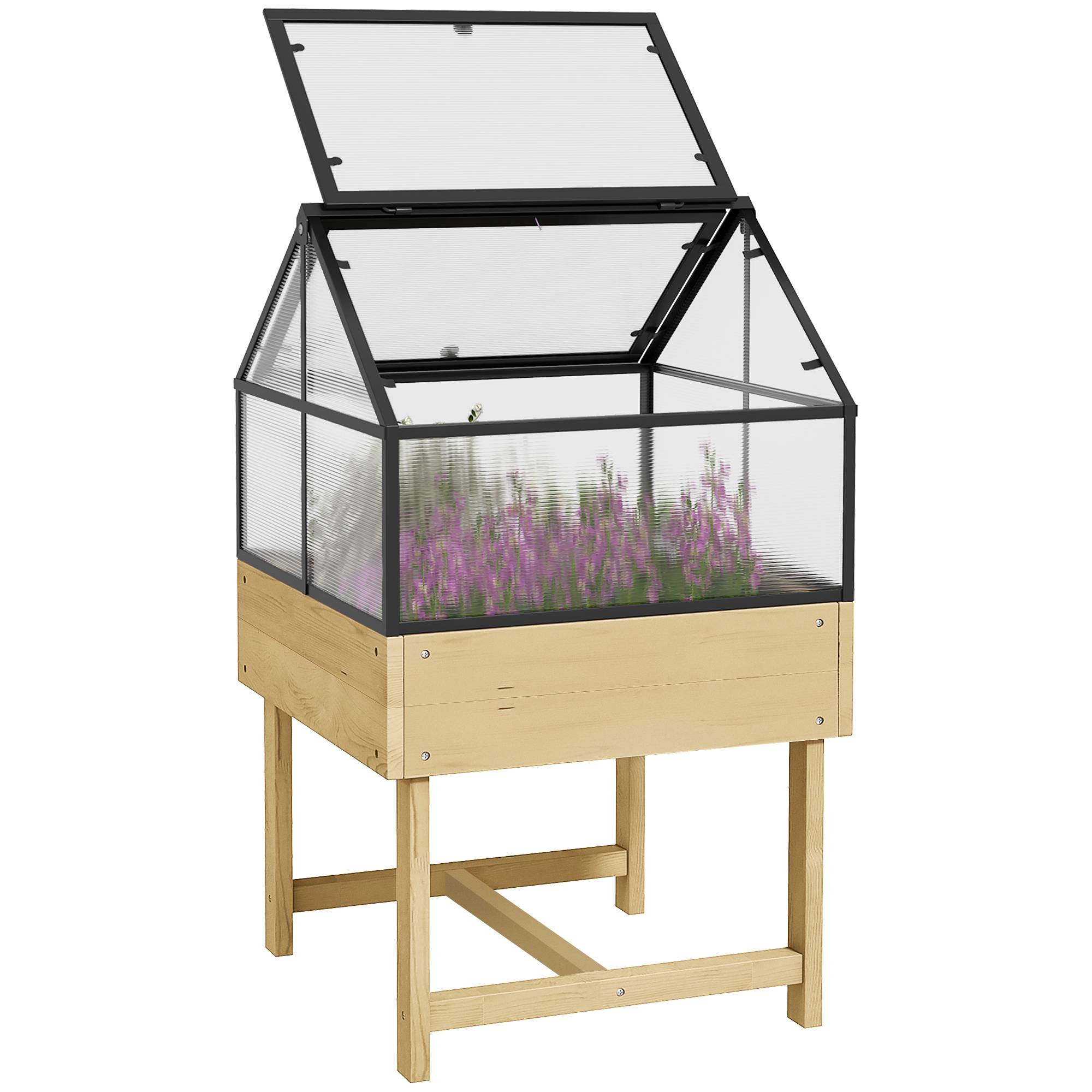 Maison Chic - Mini Serre sur Pieds 60x57x103cm double toit ouvrable Panneaux de Polycarbonate, acier, Bois Sapin traité - Image 3