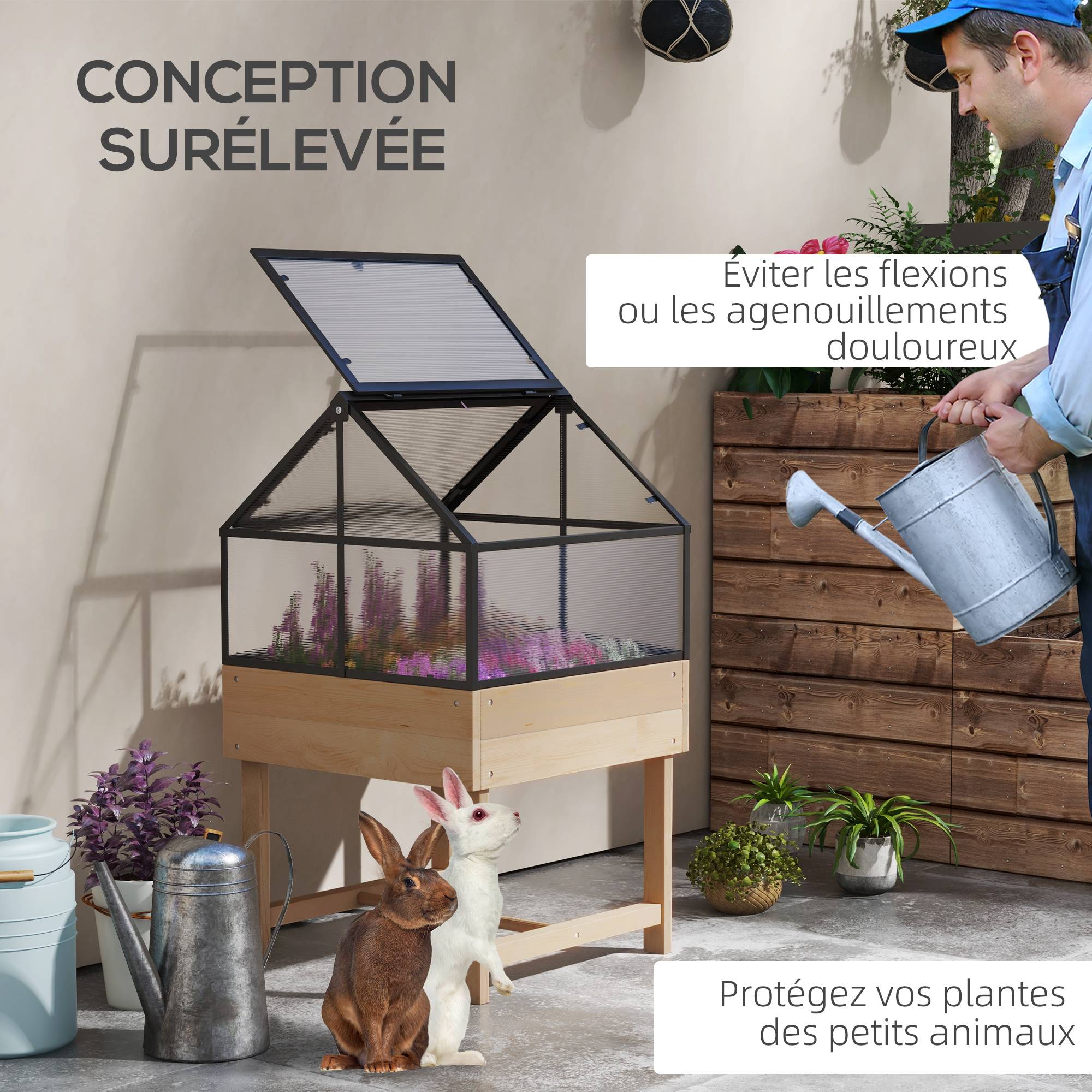 Maison Chic - Mini Serre sur Pieds 60x57x103cm double toit ouvrable Panneaux de Polycarbonate, acier, Bois Sapin traité - Image 7