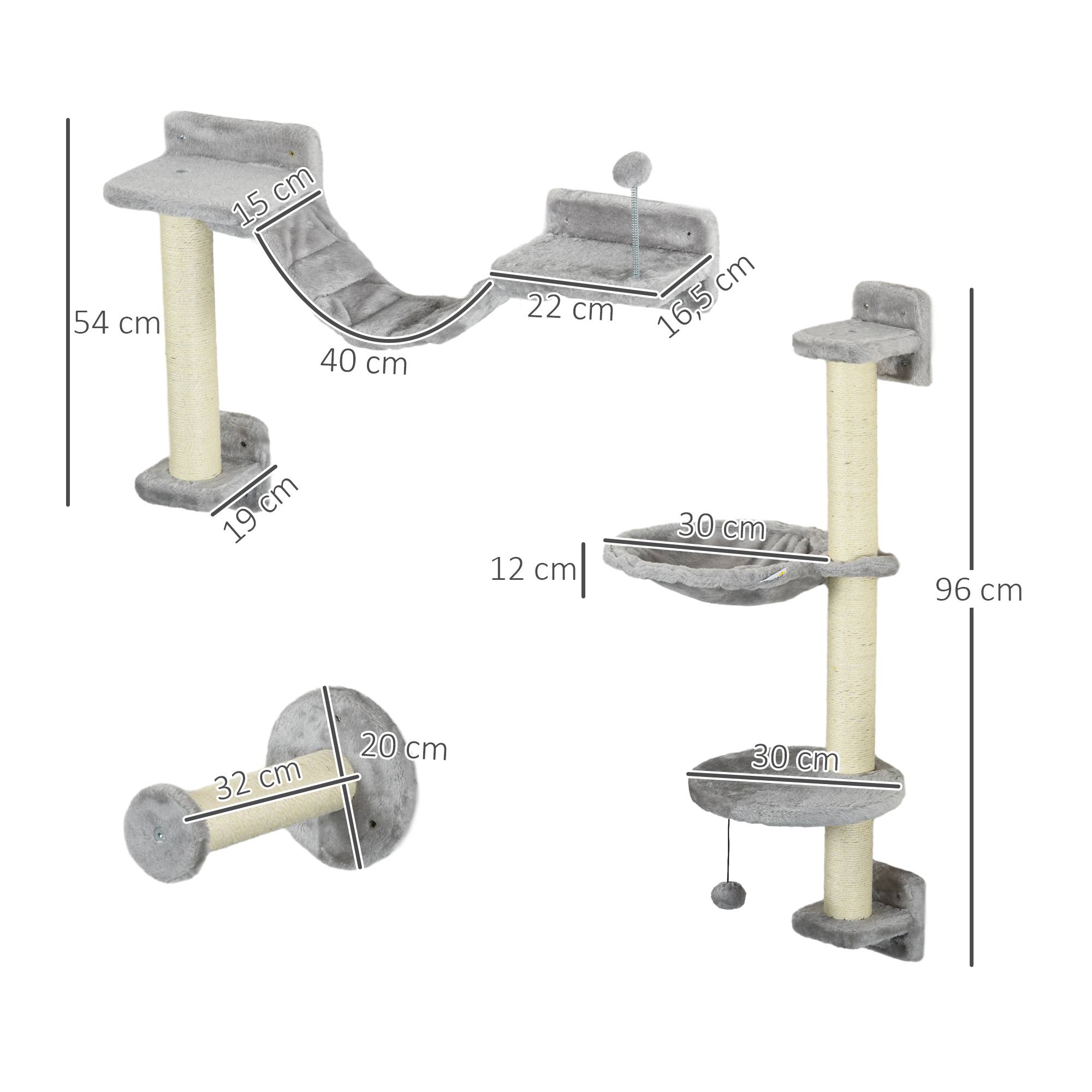 ComfortXL - Arbre chat parcours mural bois sisal pour grimper griffer jouer 4 pièces Gris - ComfortXL Outdoor Living - Image 5