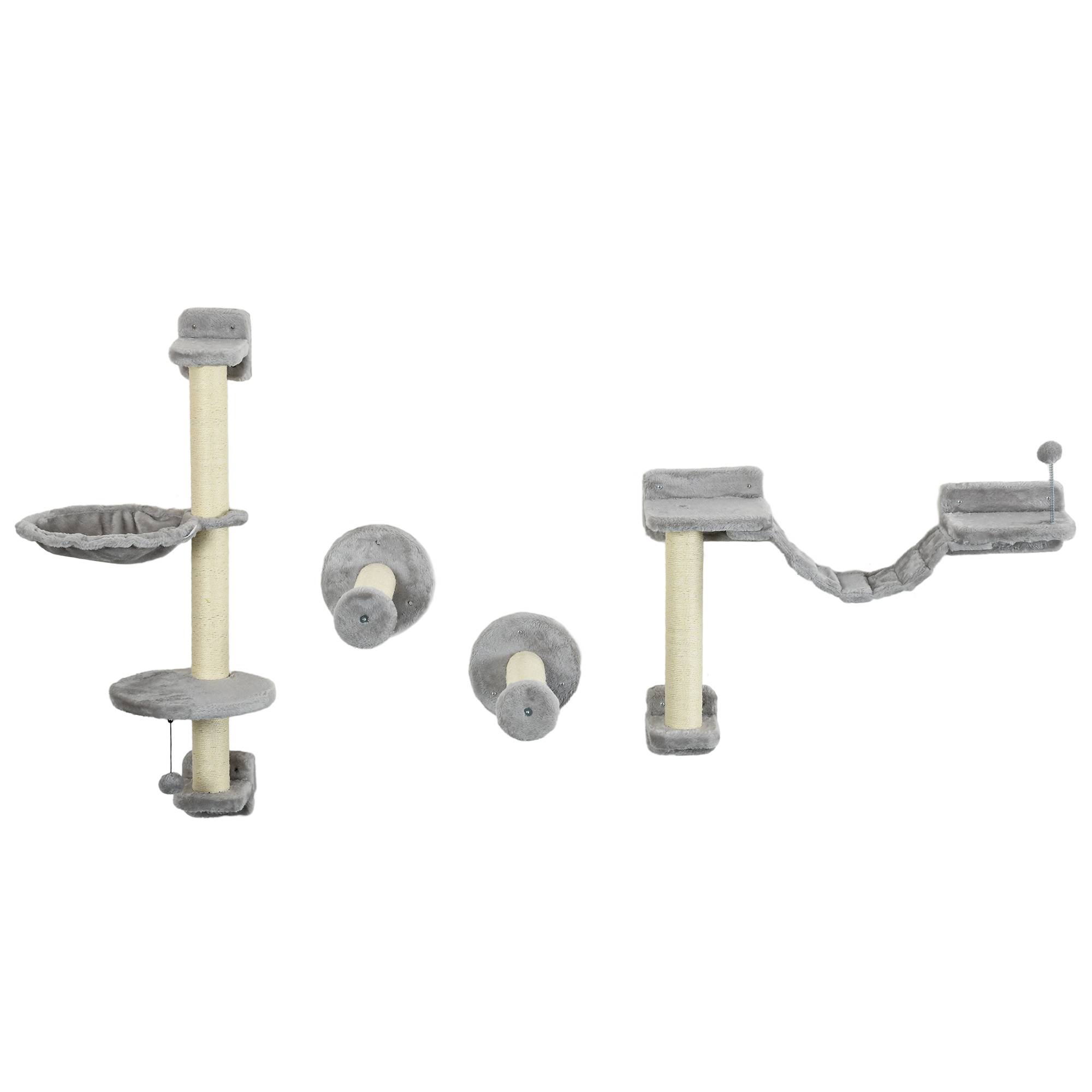 ComfortXL - Arbre chat parcours mural bois sisal pour grimper griffer jouer 4 pièces Gris - ComfortXL Outdoor Living - Image 2