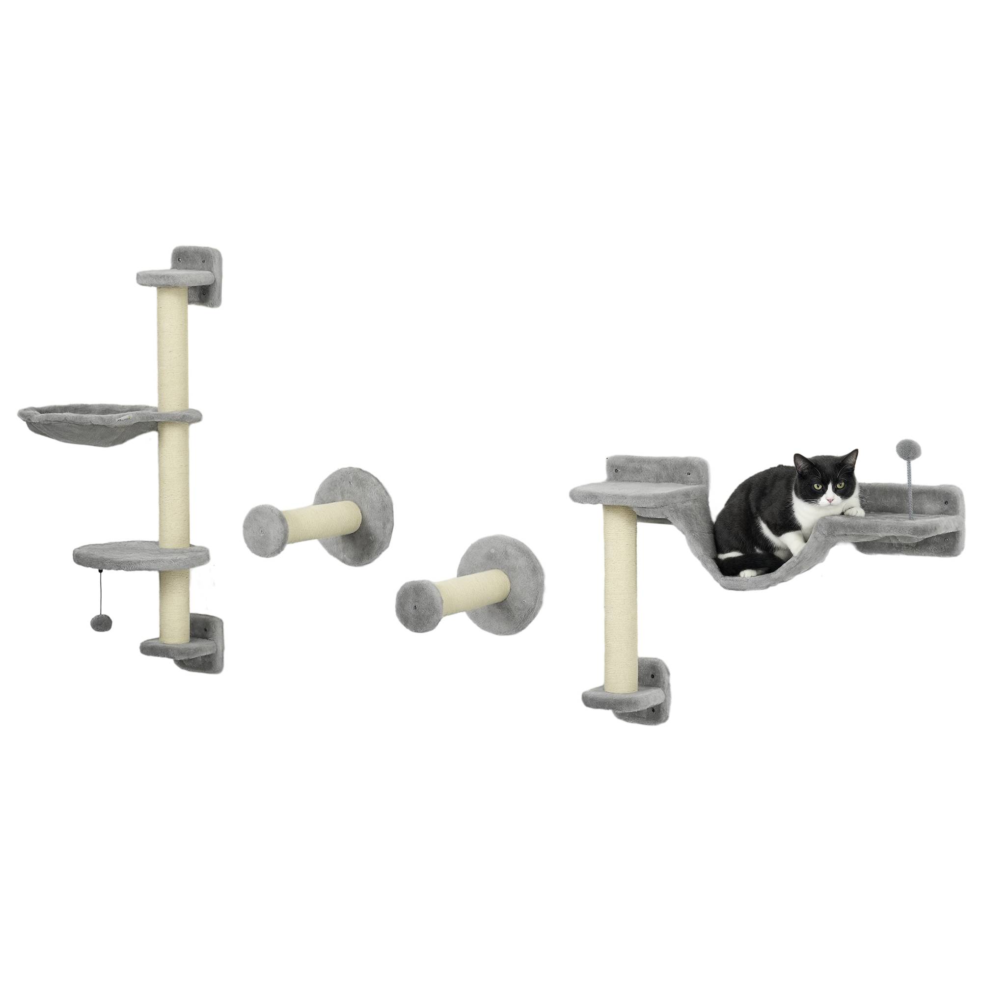 ComfortXL - Arbre chat parcours mural bois sisal pour grimper griffer jouer 4 pièces Gris - ComfortXL Outdoor Living - Image 1