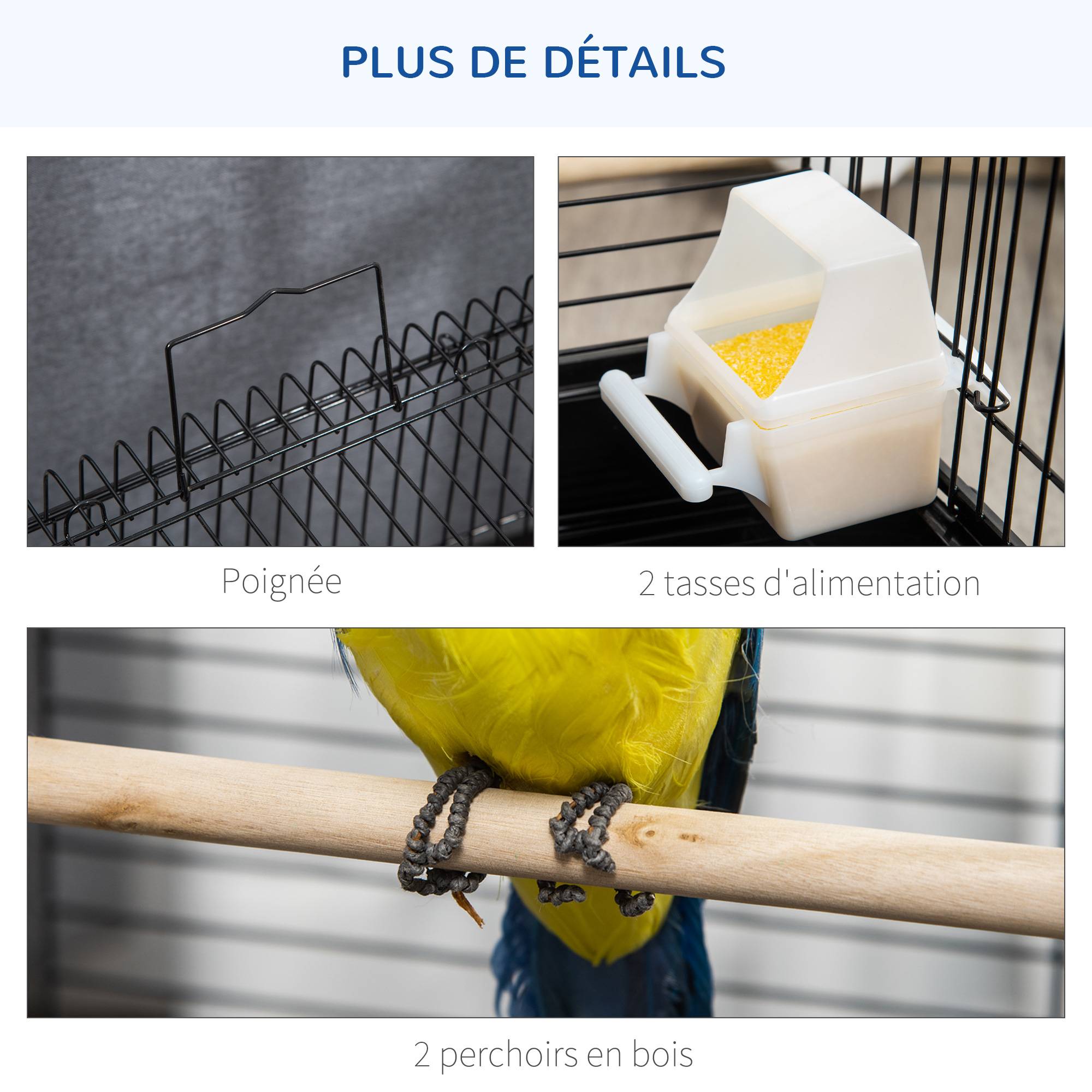 Sans Marque - Cage à oiseaux en métal avec mangeoires perchoirs plateau amovible poignée dim. 40L x 40l x 59H cm noir - Image 9