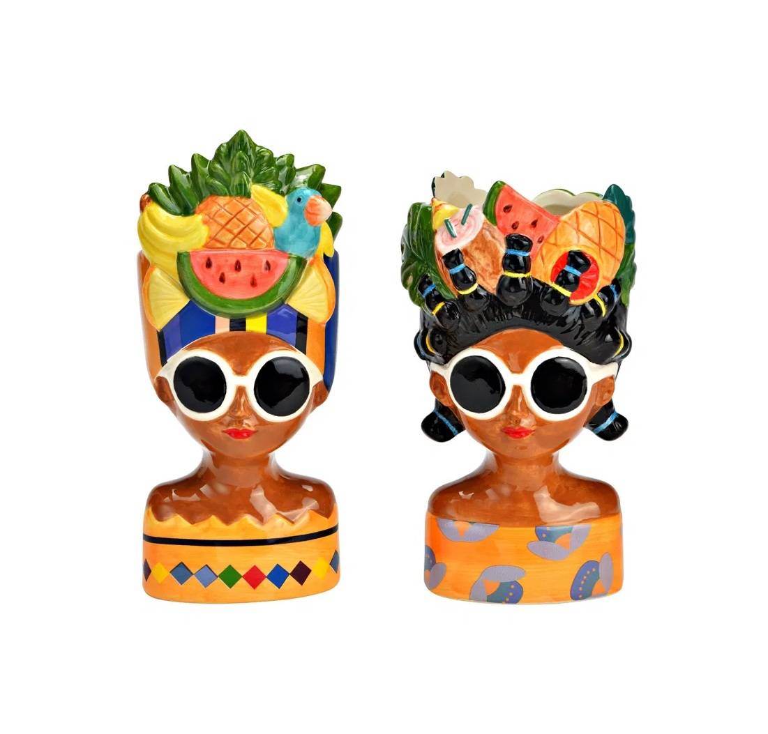 Deux vases femmes avec des fruits 10x20x10cm - Image 1