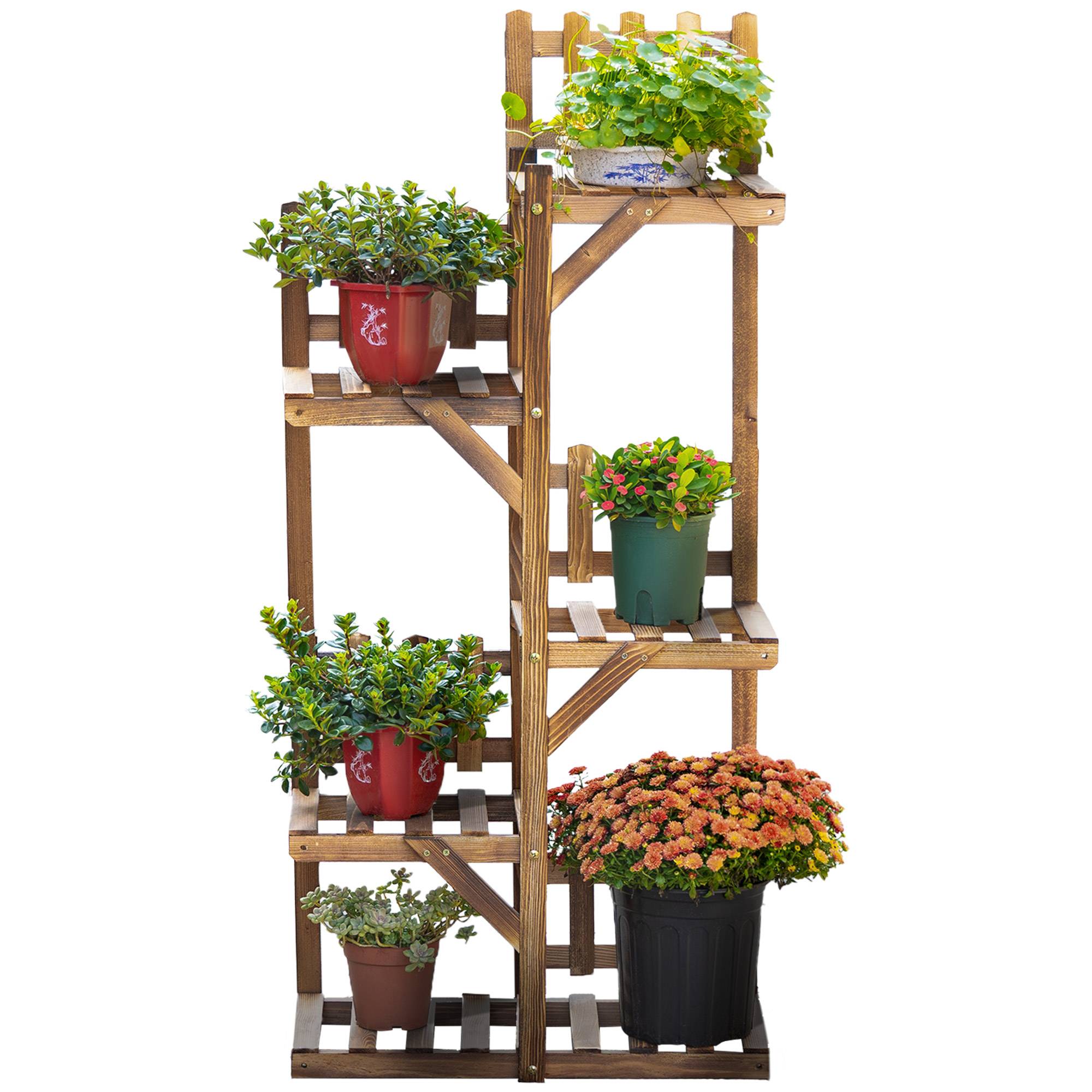 Étagère à Fleurs en Bois de Sapin Supports de Pots Porte Plante 5 tablettes Ornement Petites barrières 60 x - Image 2