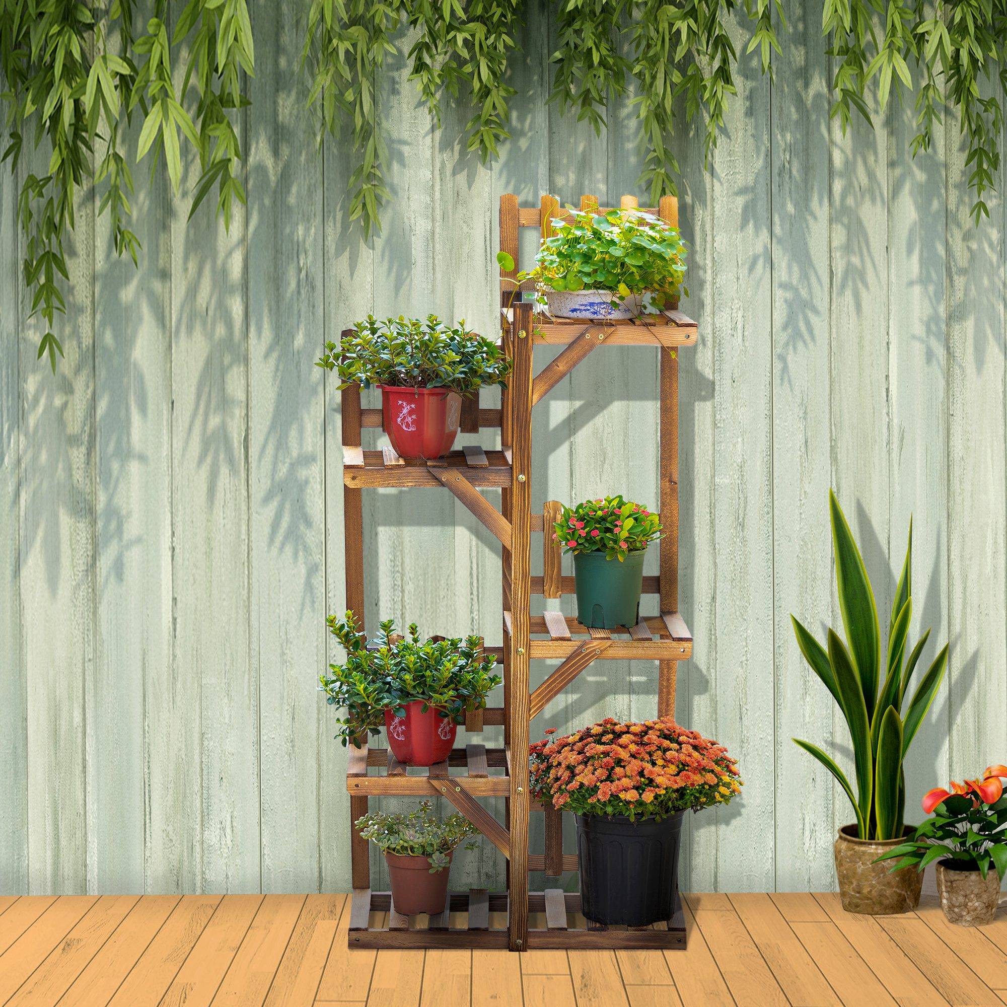 Étagère à Fleurs en Bois de Sapin Supports de Pots Porte Plante 5 tablettes Ornement Petites barrières 60 x - Image 9