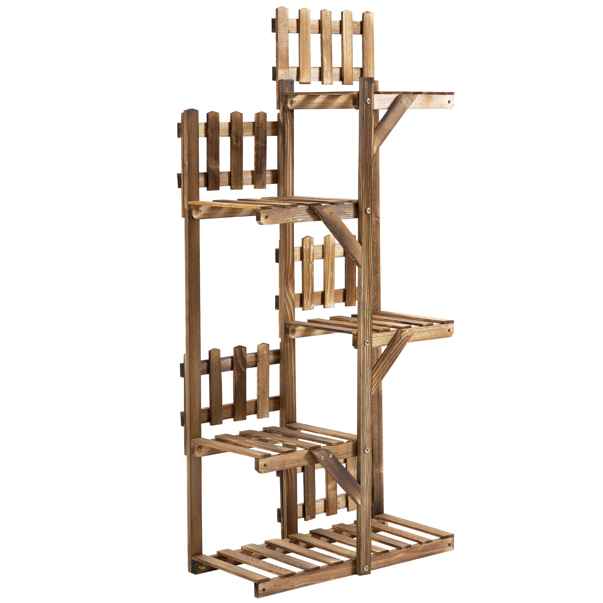 Étagère à Fleurs en Bois de Sapin Supports de Pots Porte Plante 5 tablettes Ornement Petites barrières 60 x - Image 4