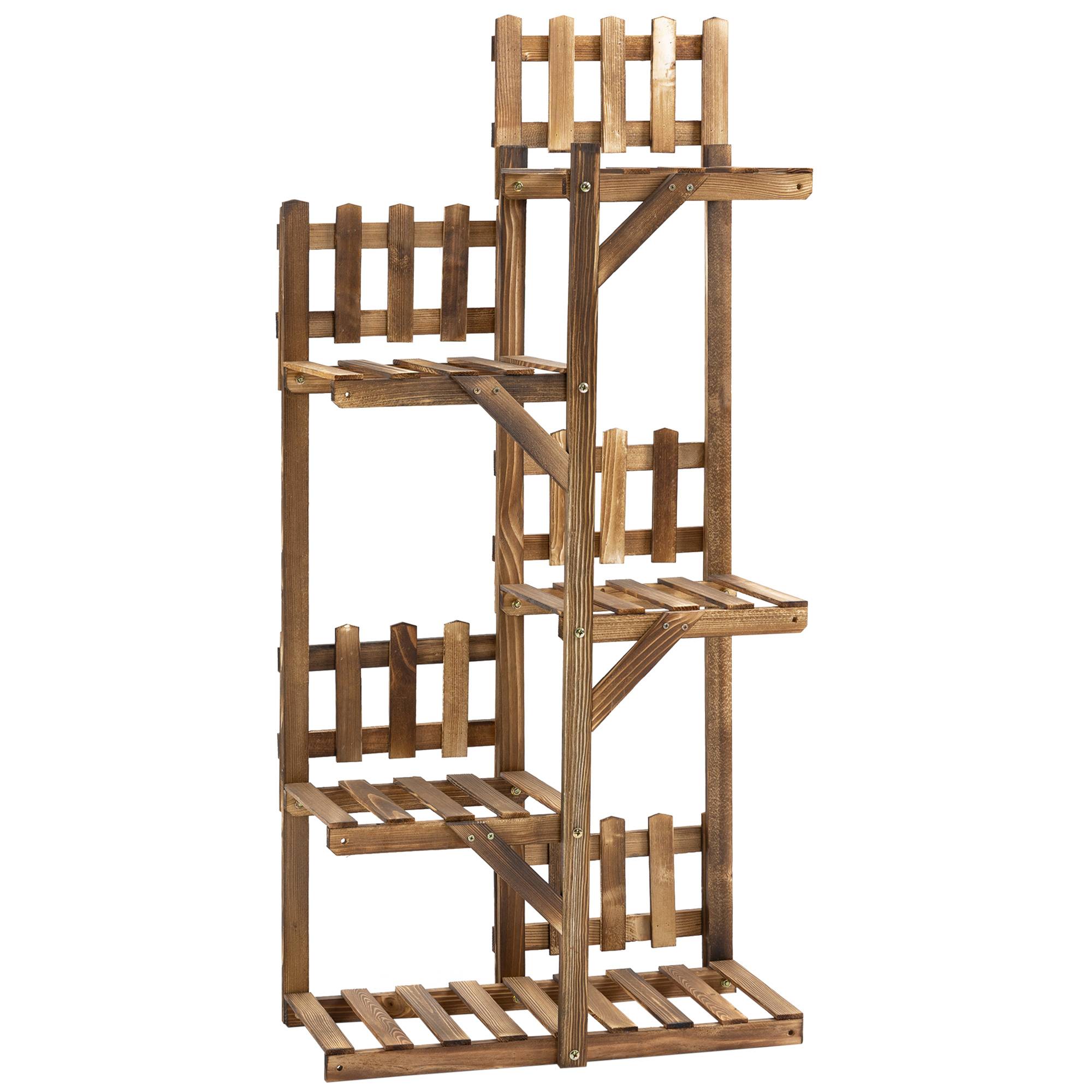 Étagère à Fleurs en Bois de Sapin Supports de Pots Porte Plante 5 tablettes Ornement Petites barrières 60 x - Image 1