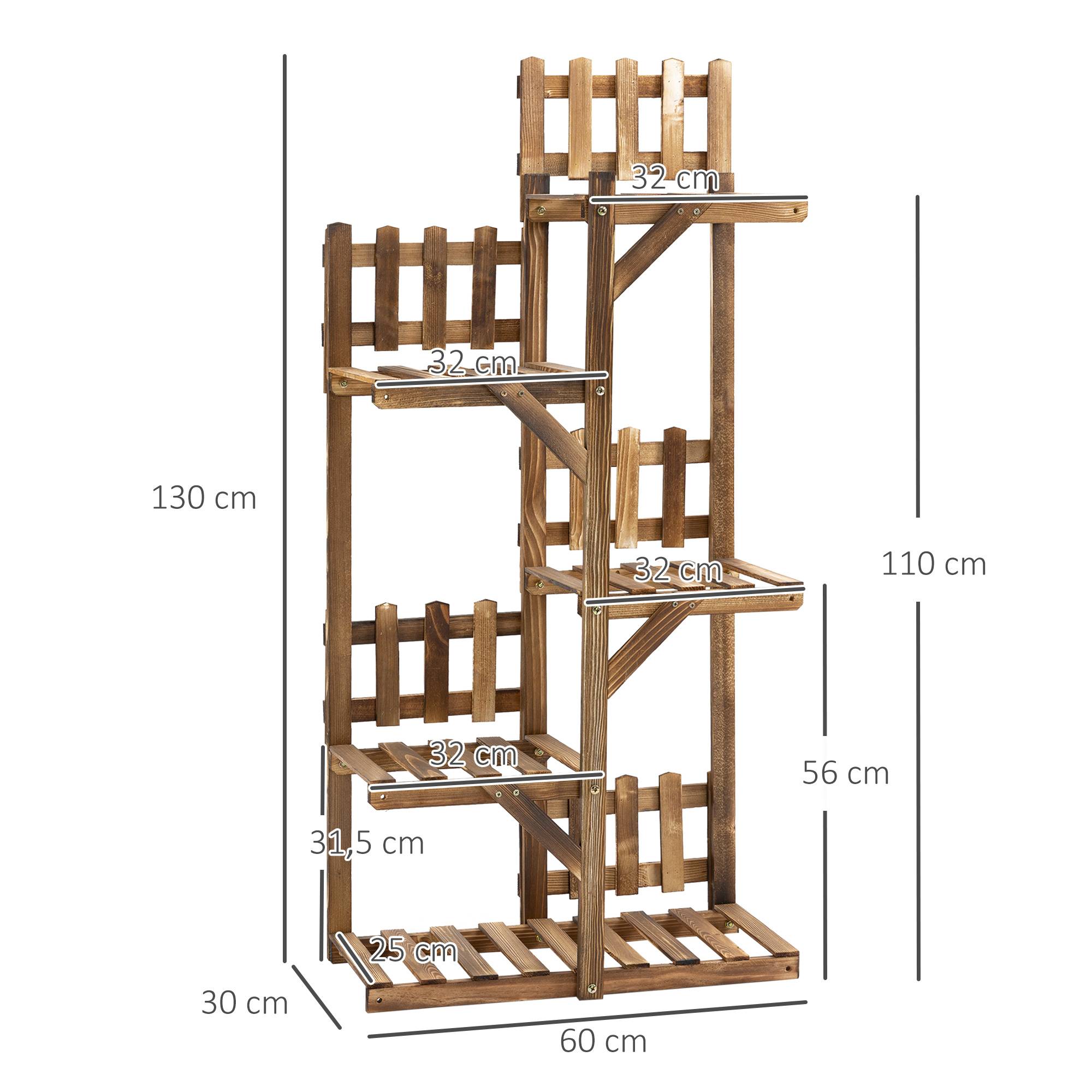 Étagère à Fleurs en Bois de Sapin Supports de Pots Porte Plante 5 tablettes Ornement Petites barrières 60 x - Image 5